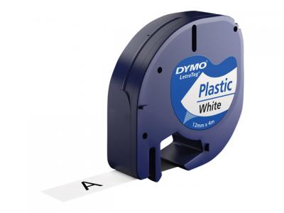 Cinta dymo plastico 12mmx4mt negro/blanco perla para maquina letratag 91201