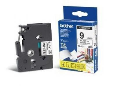 Cinta brother tze221 blanco-negro 9mm longitud 8 m