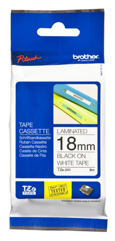 Cinta brother tze241 blanco-negro 18mm longitud 8 m