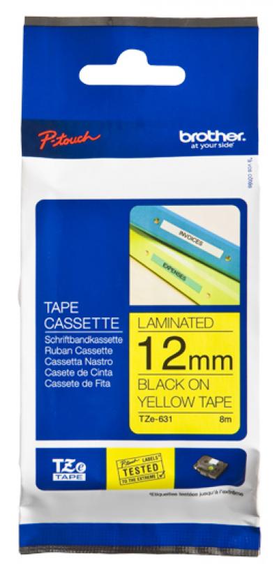Cinta brother tze631 amarillo-negro 12mm longitud 8 m