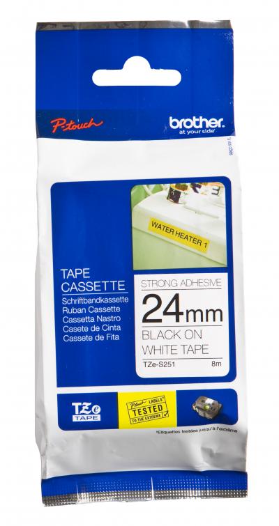 Cinta brother tzes251 blanco-negro 24mm longitud 8 m superadhesiva