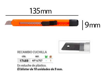 Cuter q-connect plastico estrecho cuchilla 9 mm xd-04 con clip blister 1 unidad
