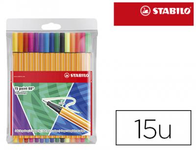 Rotulador stabilo punta de fibra point 88 estuche de 15 unidades colores surtidos + 5 colores neon