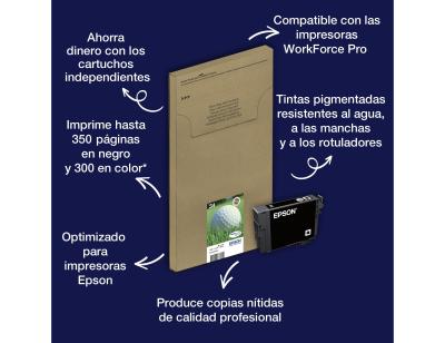 Ink-jet epson work force pro wf-3720dwf/3725dwf negro 34xl durabrite ultra ink 1100 paginas