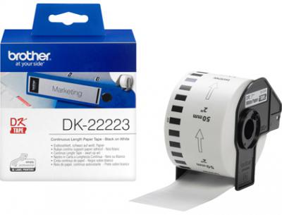 Etiqueta brother dk22223 cinta papel continuo adhesiva removible blanca 50 mm x 30,48 m