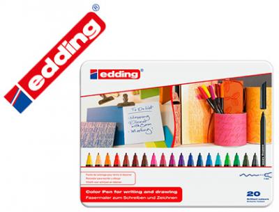 Rotulador edding punta fibra 1200 caja metalica 20 colores surtidos exp.8 unidades + 8 blister 4 edding 1340 regalo