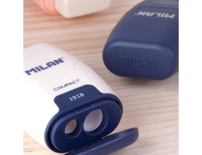 Sacapuntas milan compact serie 1918 plastico 2 usos con goma de borrar expositor de 16 unidades colores