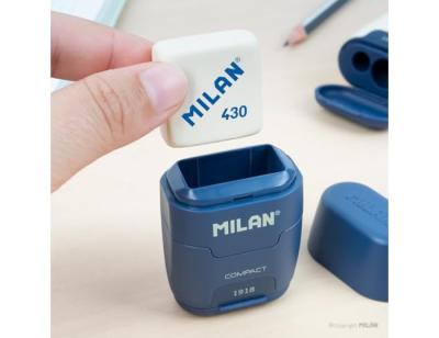 Sacapuntas milan compact serie 1918 plastico 2 usos con goma de borrar expositor de 16 unidades colores