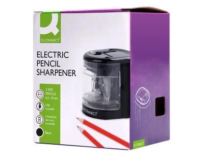 Sacapuntas q-connect kf14568 electrico de sobremesa cable usb/4 pilas aa afila cuchilla diametros de 6 a 12mm dos usos