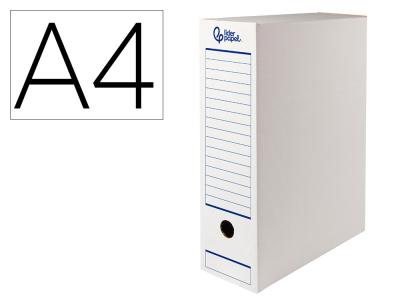 Caja archivo definitivo automatica liderpapel folio carton reciclado 325g/m2 lomo 100 mm blanco 360x100x255mm