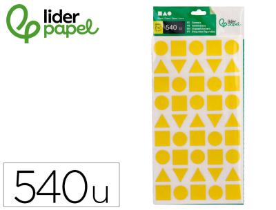 Gomets liderpapel figuras surtidas bolsa de 12 hojas figuras geometricas medianas colores surtidos