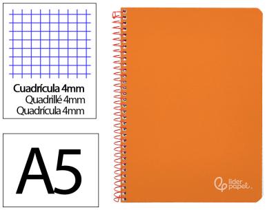 Cuaderno espiral liderpapel a5 witty tapa dura 80h 90gr cuadro 4mm con margen color naranja