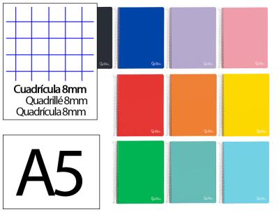 Cuaderno espiral liderpapel a5 witty tapa dura 80h 90gr cuadro 8mm con margen colores surtidos