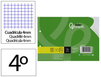 Recambio liderpapel din a5 apaisado 100 hojas 75 gr cuadro 4 mm 2 taladros con margen