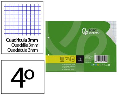 Recambio liderpapel din a5 apaisado 100 hojas 75 gr cuadro 3 mm 2 taladros con margen