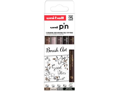 Rotulador uniball pin punta pincel flexible blister de 5 unidades colores surtidos
