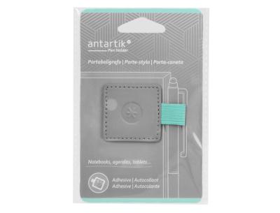Portaboligrafo autoadhesivo antartik para cuaderno note con elastico hasta 15 mm grosor 1mm gris y turquesa