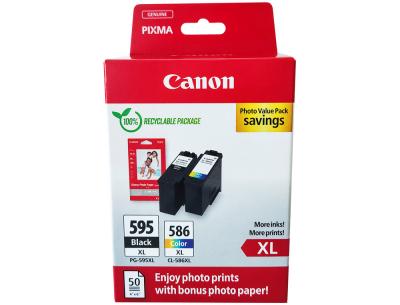 Ink-jet canon multipack pg595xl negro + cl586xl color + 50 hojas papel foto 10x15 cm