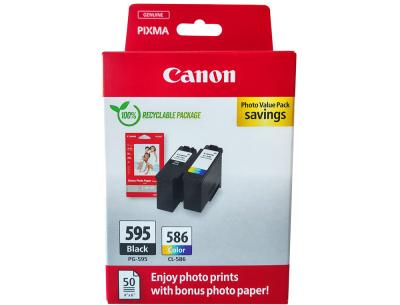 Ink-jet canon multipack pg595 negro + cl586 color + 50 hojas papel foto 10x15 cm