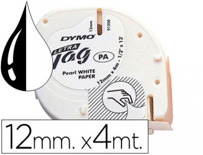 Cinta dymo papel 12mmx4mt negro/blanco para letratag