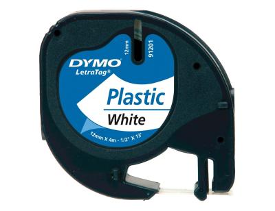 Cinta dymo plastico 12mmx4mt negro/blanco perla para maquina letratag 91201