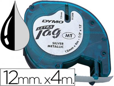 Cinta dymo metalizada 12mmx4mt -negro/plata para letratag