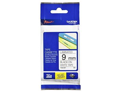 Cinta brother tze221 blanco-negro 9mm longitud 8 m