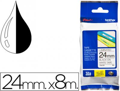 Cinta brother tze-251 blanco-negro 24mm longitud 8 m