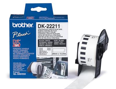 Etiqueta brother dk22211 cinta plastica continua adhesiva blanca 29mmx15,24 m