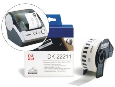 Etiqueta brother dk22211 cinta plastica continua adhesiva blanca 29mmx15,24 m