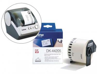Etiqueta brother dk44205 cinta papel continuo adhesiva removible blanca 62x30,48 m