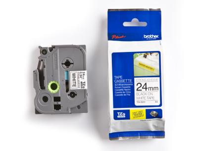 Cinta brother tzes251 blanco-negro 24mm longitud 8 m superadhesiva