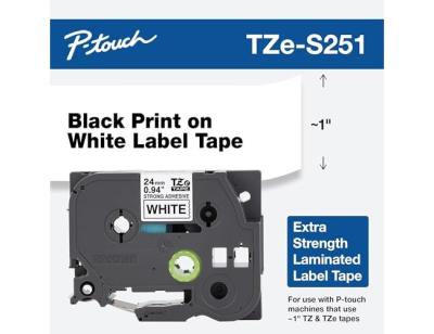 Cinta brother tzes251 blanco-negro 24mm longitud 8 m superadhesiva