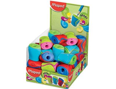 Sacapuntas maped plastico boogy 1 uso con deposito imperdible y apertura articulada colores surtidos