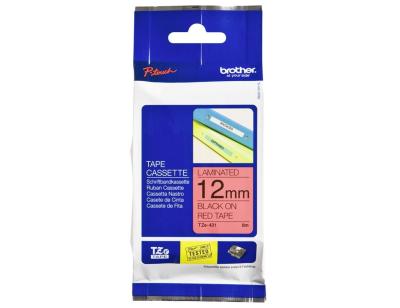 Cinta brother tze431 laminada negro-rojo 12mm x 8 m