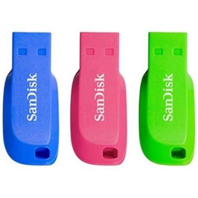 Sandisk Pack de 3 Cruzer Blade Memoria USB 2&period;0 32GB - Ultra Compacta - Color Azul&comma; Rosa y Verde &lpar;Pendrive&rpar;