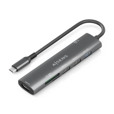 Aisens USB-C Dock 7 en 1 - USB-C a 1xHDMI - 2xUSB-A 2&period;0 - 1xUSB-A 3&period;0 - 1xUSB-C 100W - 1xSD - 1xMicroSD - 15cm - Color Gris