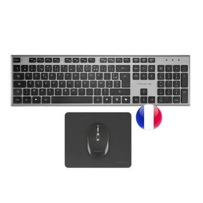 Tacens Zenith Combo Pack Inalabrico de Teclado Completo &plus; Raton y Alfombrilla - Disposicion Francesa AZERTY FR - Teclas Silenciosas de Perfil Bajo - Sensor de 3200dpi - Conexion Dual Link 2&perio