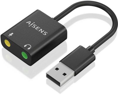AISENS Conversor USB-A a Audio 48KHz, USB-A/M-2xJack 3.5/H, Negro, 10 cm