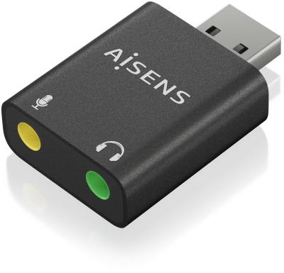 AISENS Conversor USB-A a Audio 48KHz, USB-A/M-2xJack 3.5/H, Negro