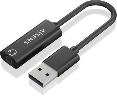 AISENS Conversor USB-A a Audio 48KHz, USB-A/M-Jack 3.5/H, Negro, 10 cm